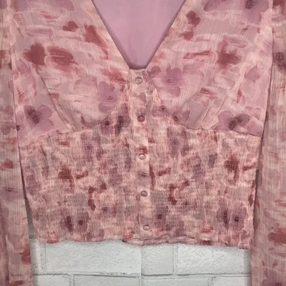 NWT Bar III Floral Print Smocked Waist Top - Picture 4 of 11